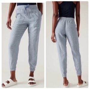 Athleta Blue Retreat 100% Linen Joggers Sz 6